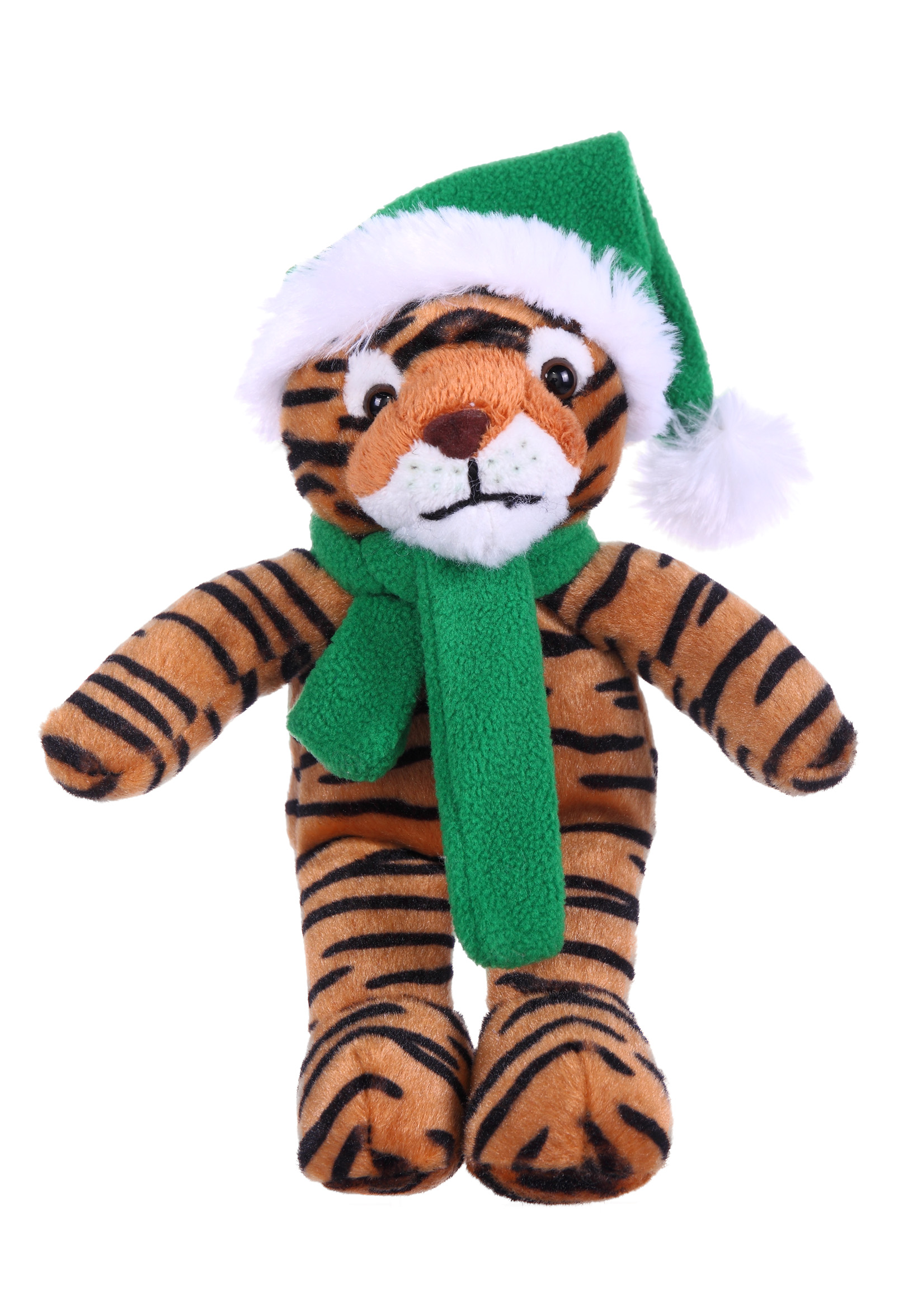 Soft Plush Stuffed Tiger with Christmas Hat and Scarf
