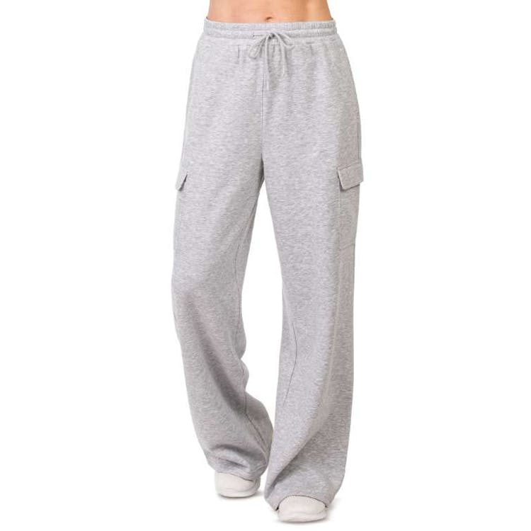 Ladies Fleece Cargo Pants - Large Heather Gray 2