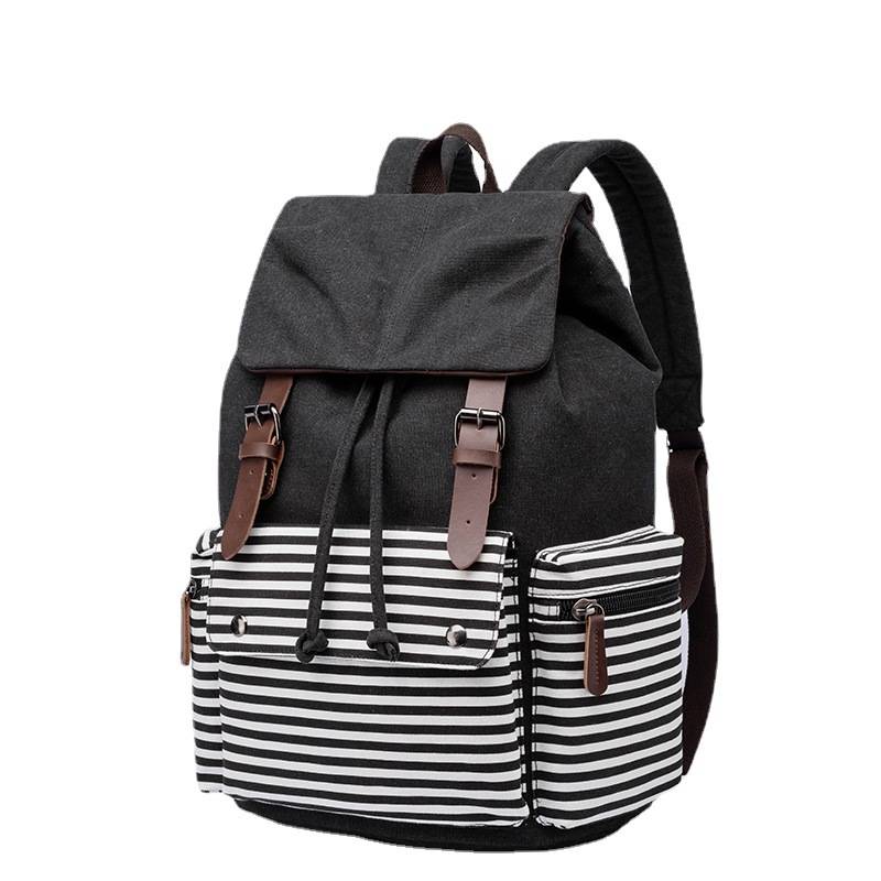 Striped Casual Canvas School Backpack 11