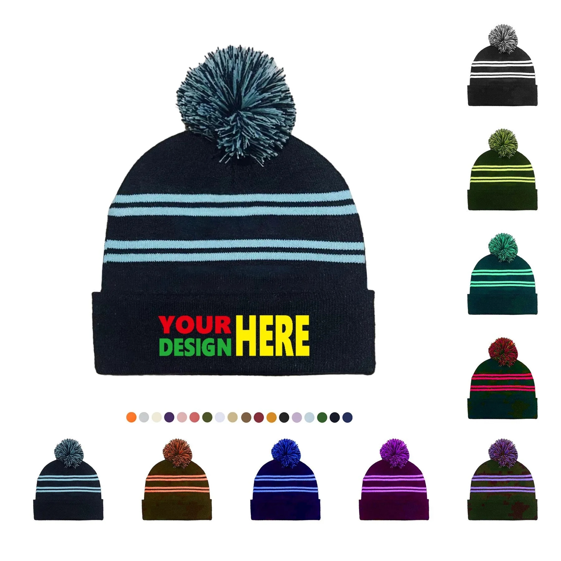 Acrylic Knit Beanie Cap With Pom 9