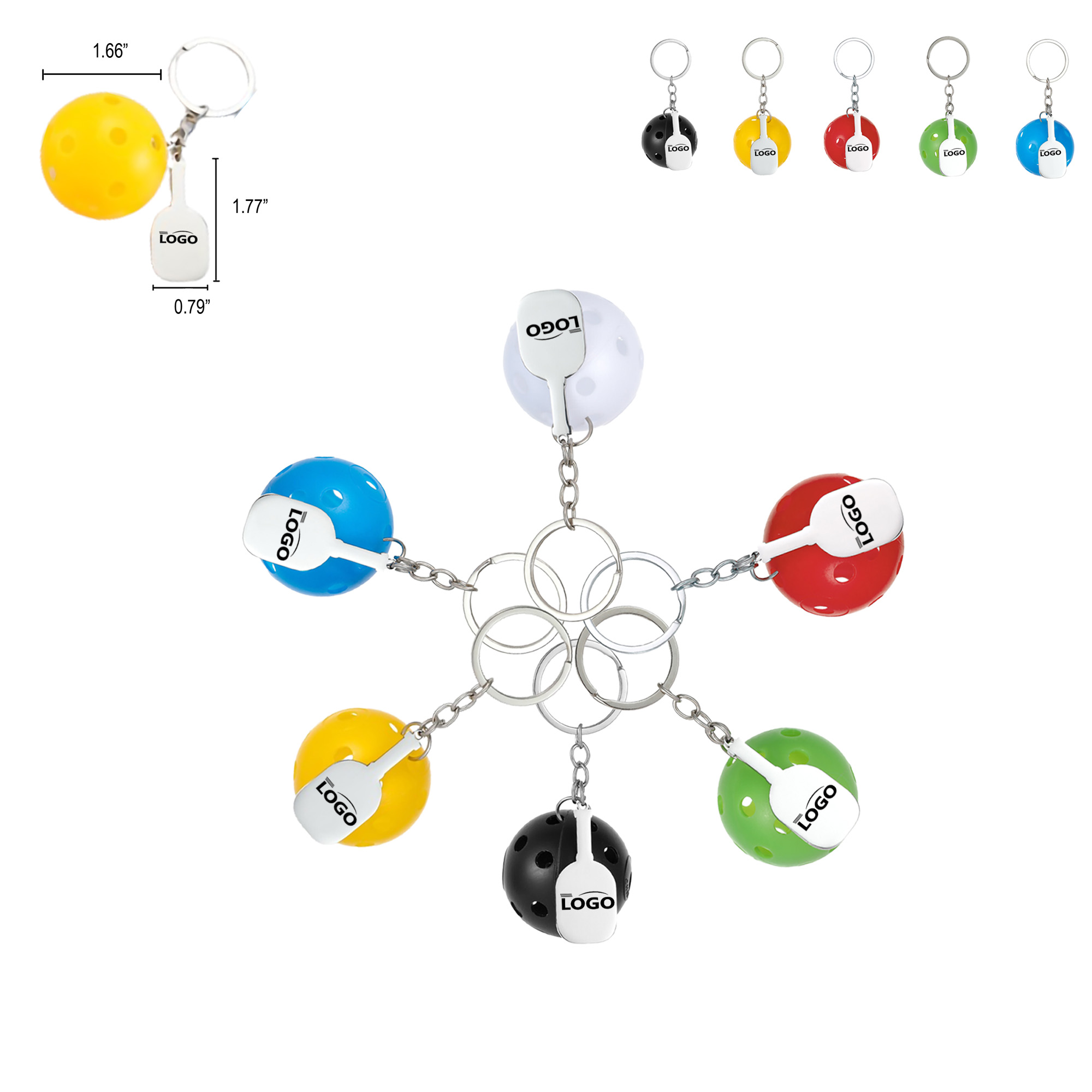 MOQ50 Pickleball Shape Bag Clip Keychain 4