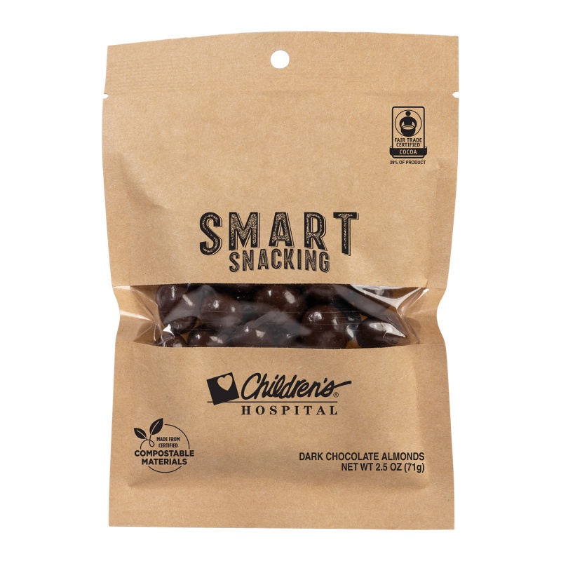 FairTrade Dark Chocolate Almonds in Compostable Kraft Pouch 1