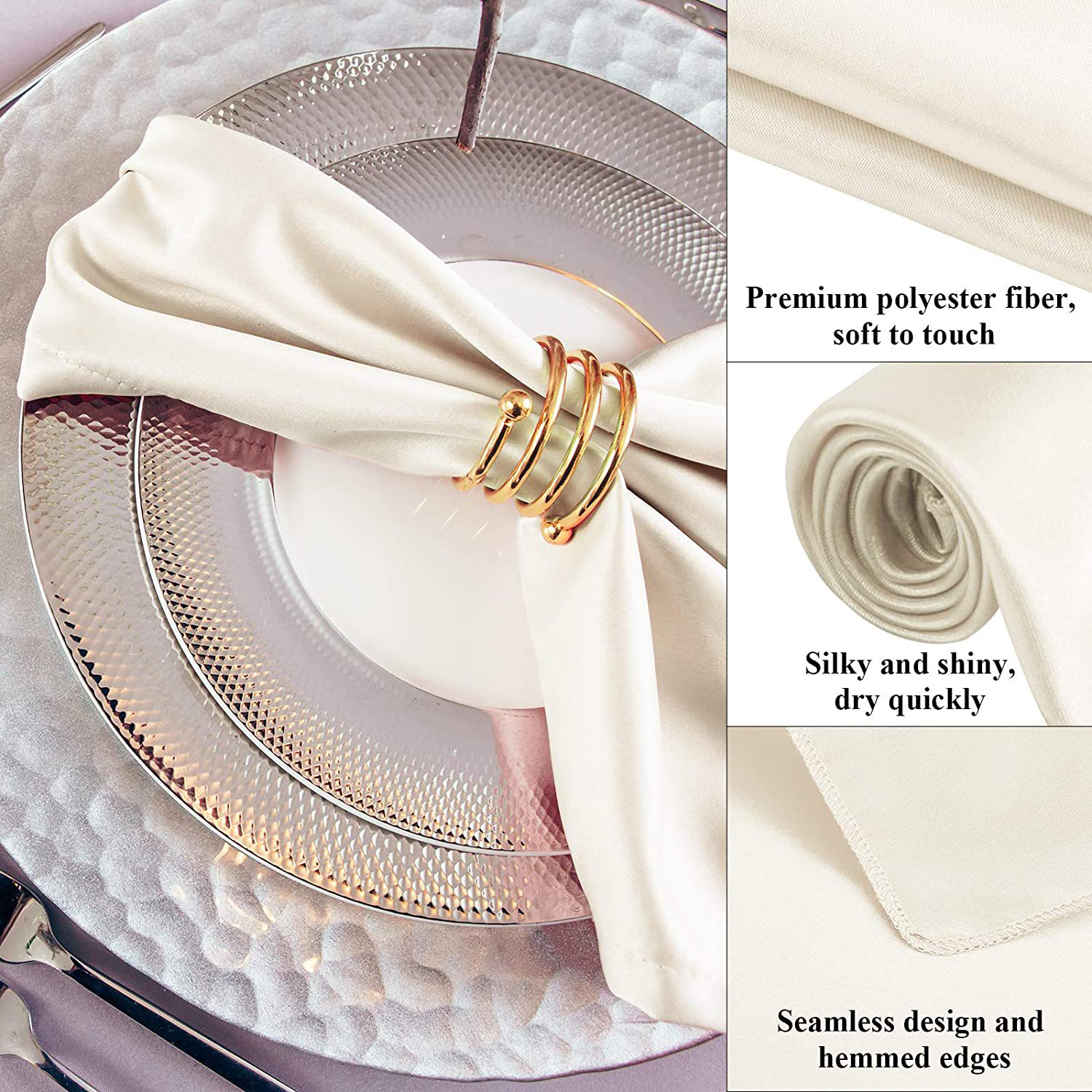 17"x17" Washable Hotel Restaurant Polyester Dinner Napkins 19