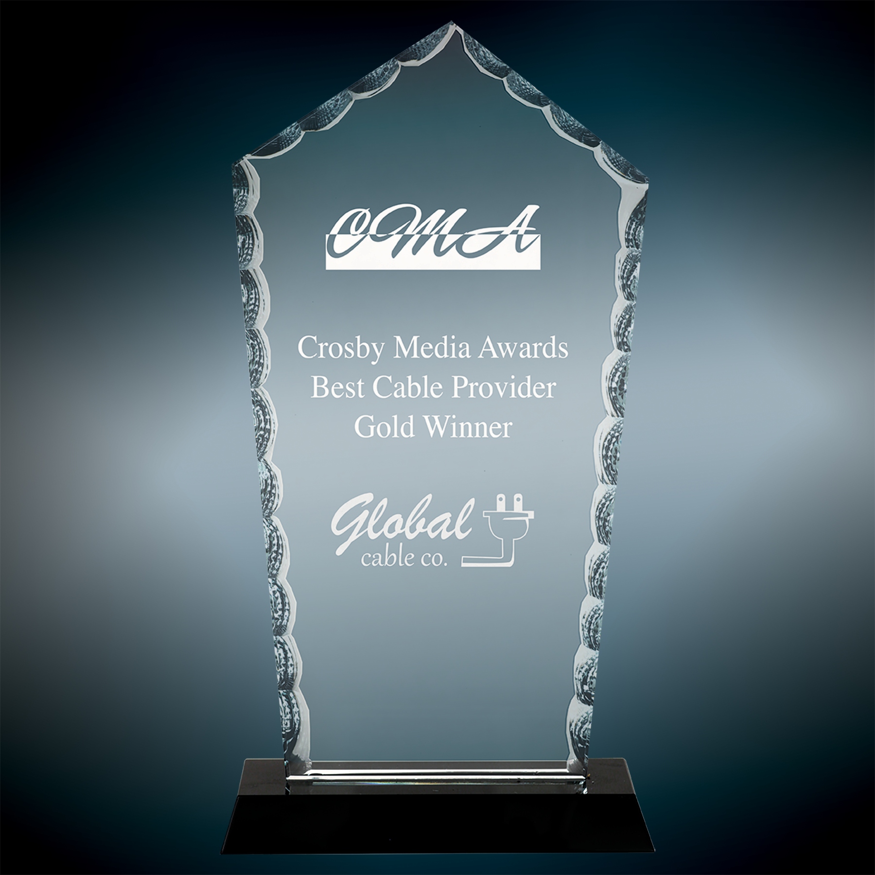 7 3/4" Diamond Facet Glass Award On Black Base 1