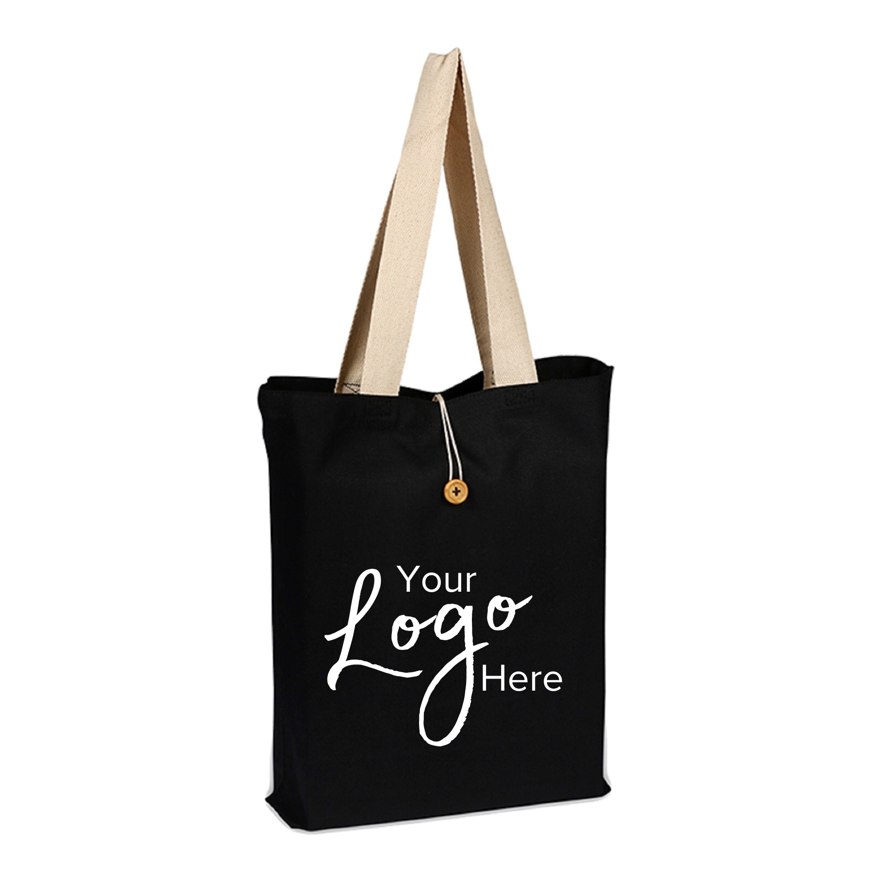 Button-Up Tote Bag with Natural Handles 15"x16"x3" (Domestically Decorated)