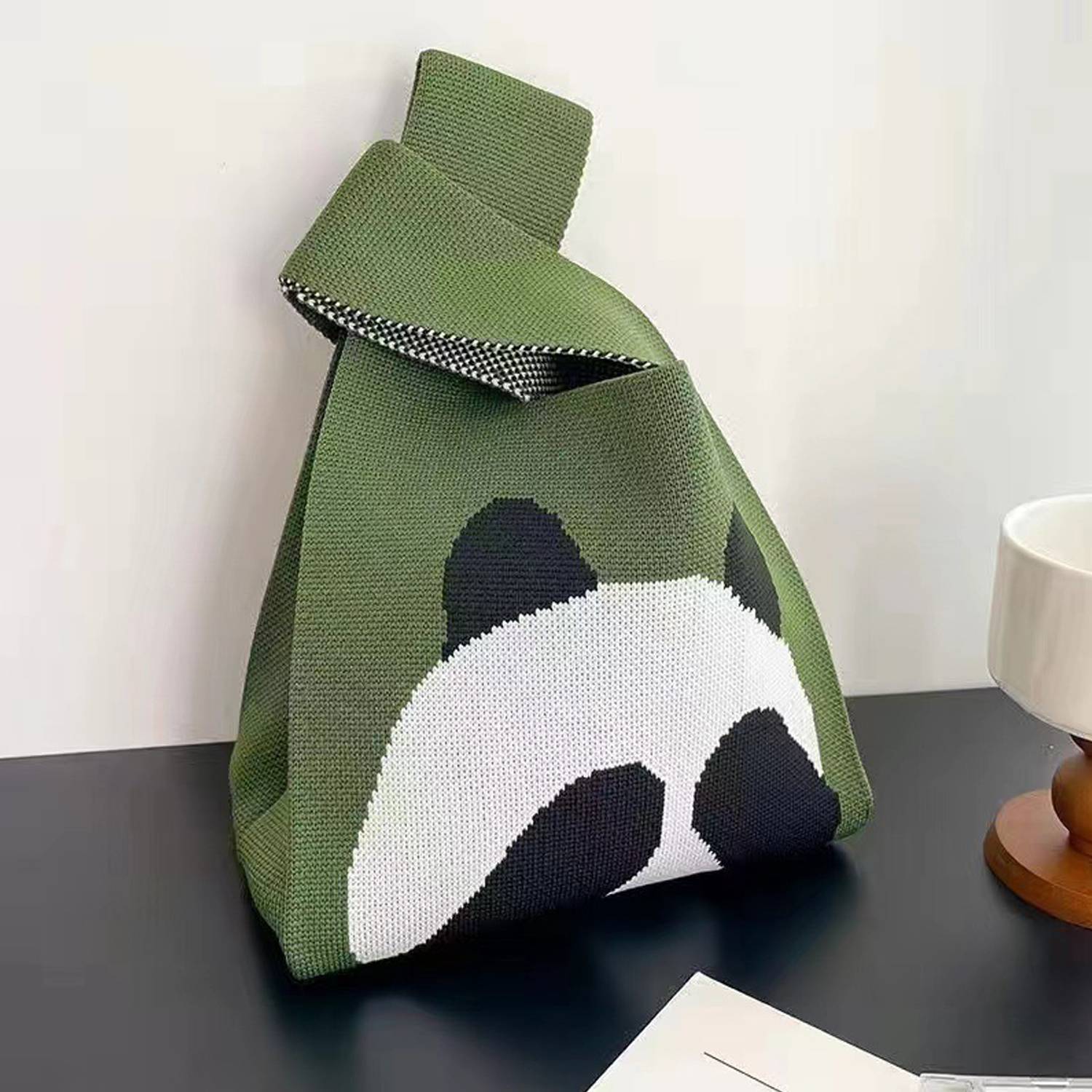 Polyester woven panda shopping bag handbag, custom tote bag with logo imprint 4