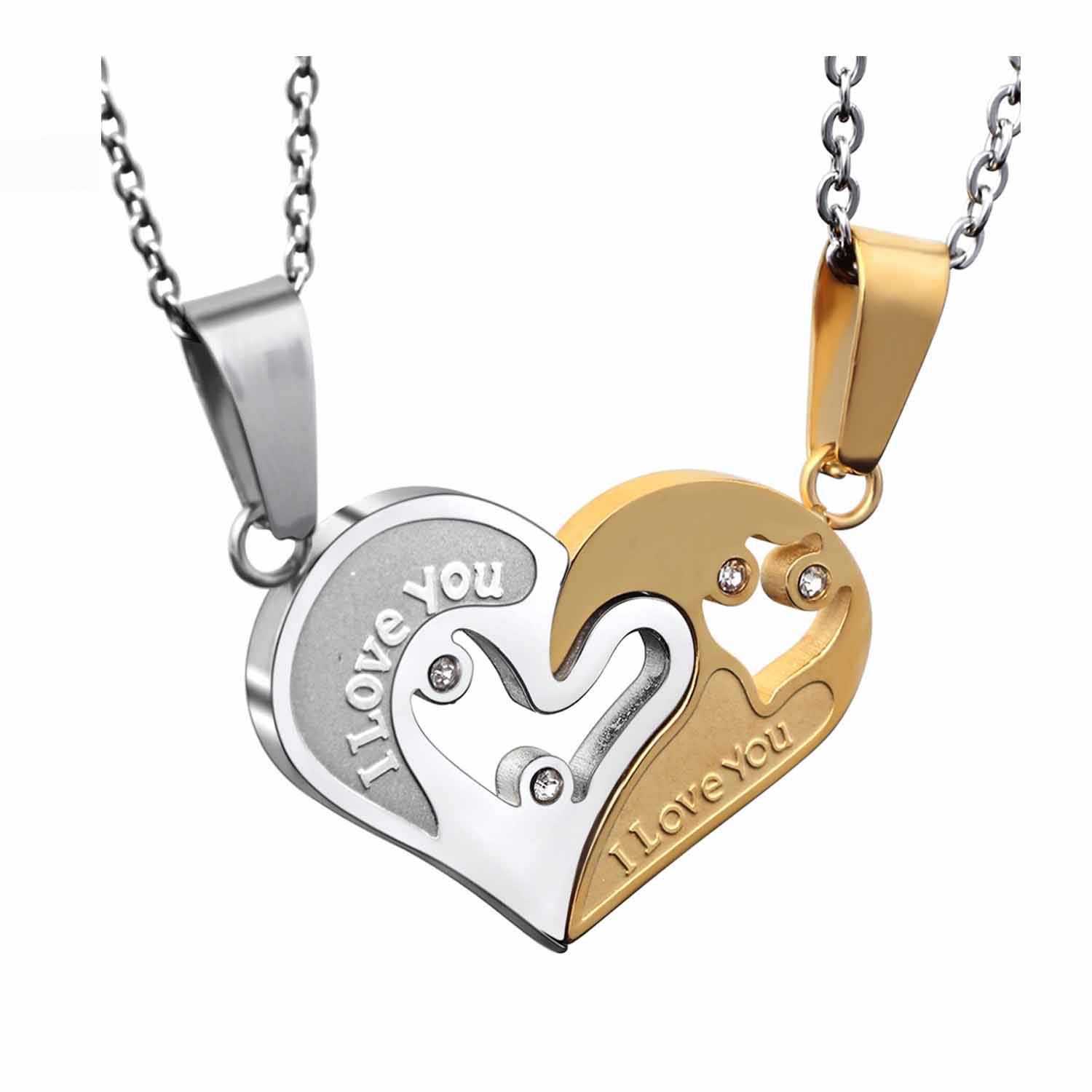 2PCS Stainless Steel Couple Heart Pendant Necklaces 4