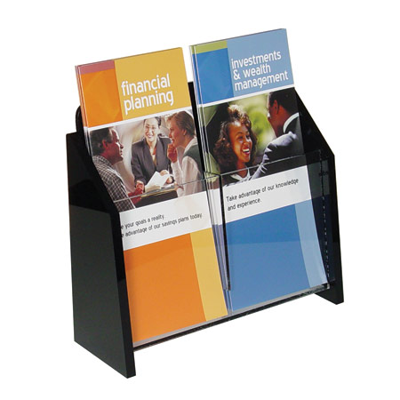 Wall Mount Brochure Holder, Clear w/Black Ends, 1-tier, 2 pockets 1