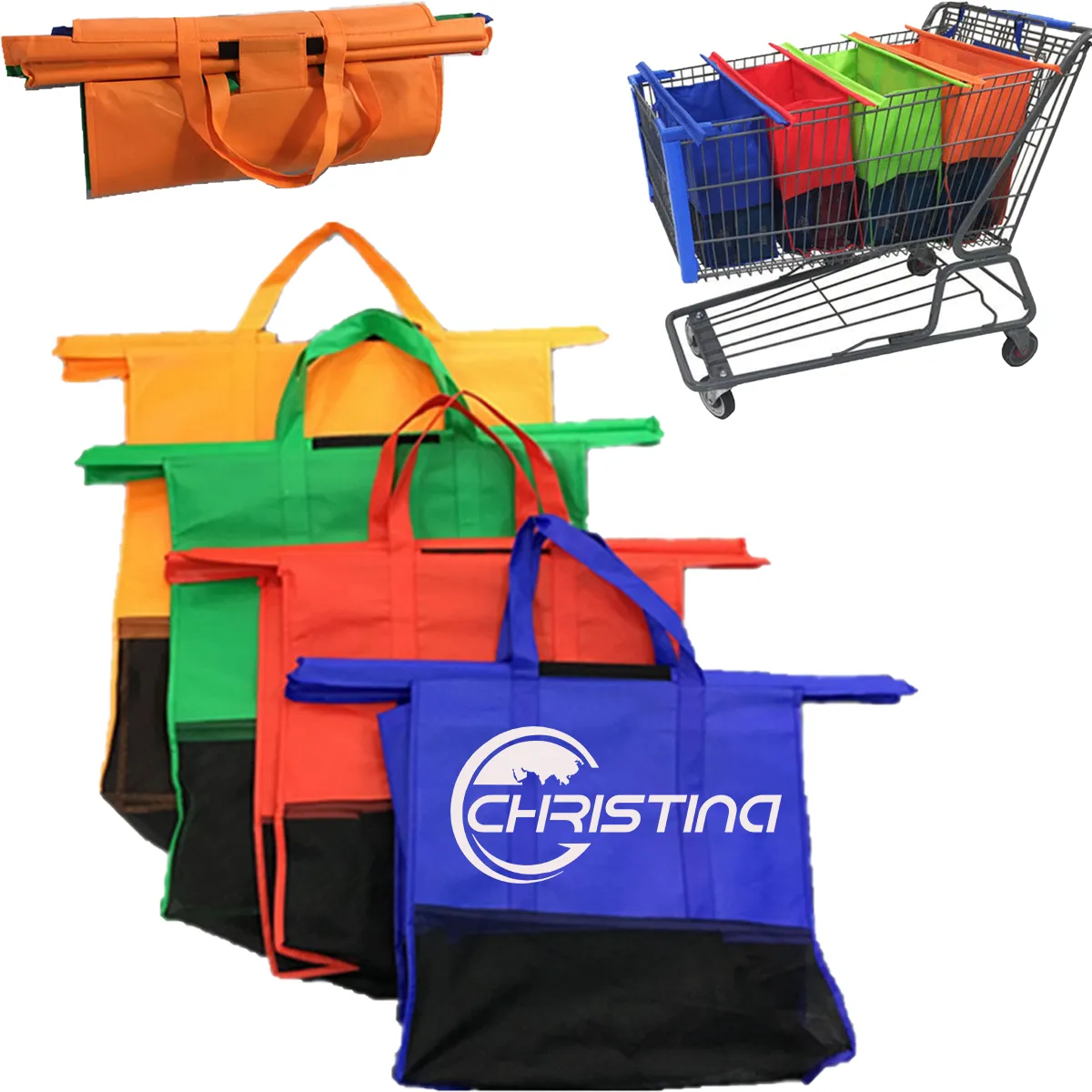 Reusable Folding Trolley Bags For Grocery Shopping Cart 2