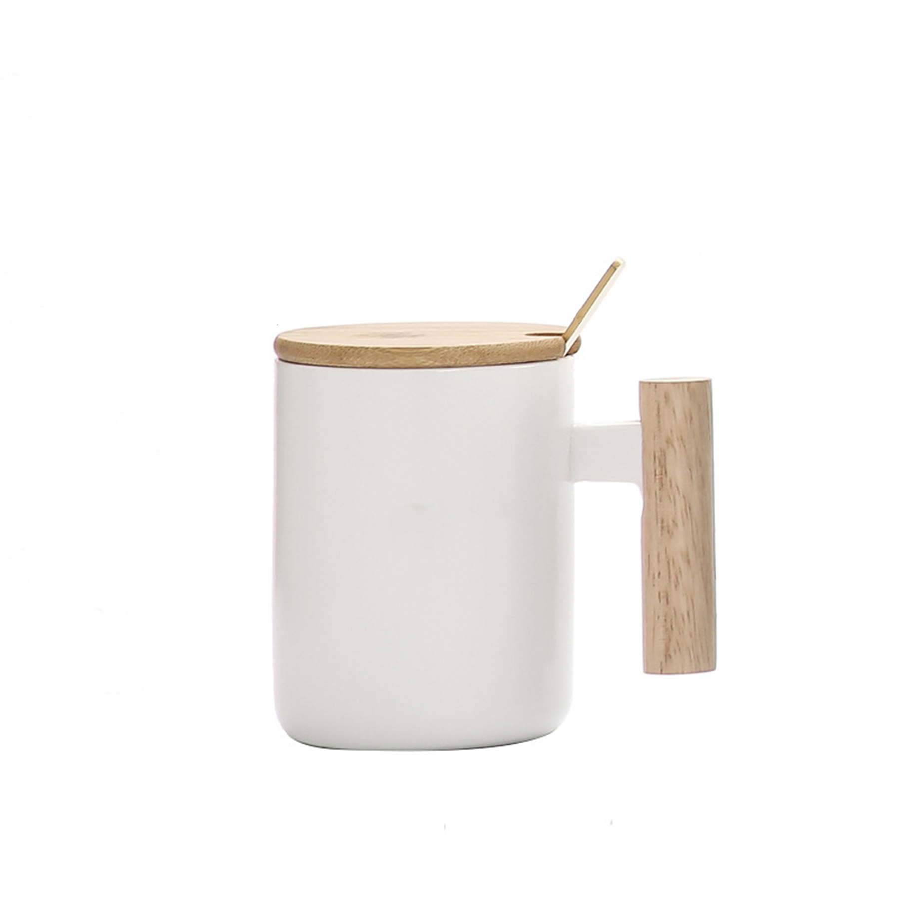 Ceramic Cup With Wooden Handle, Spoon, Lid 2