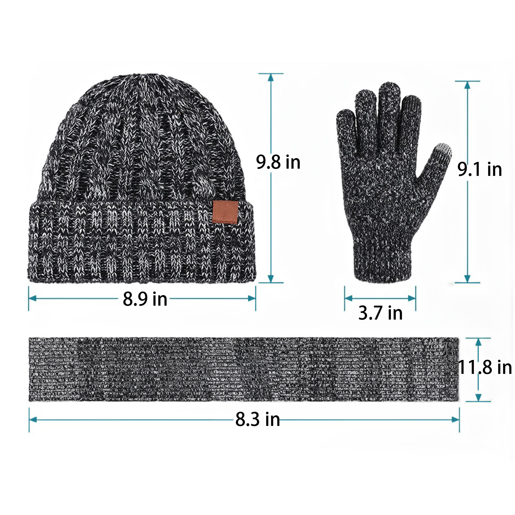 3 In 1 Winter Winter Knit Beanie Hat Scarf Gloves Set 2