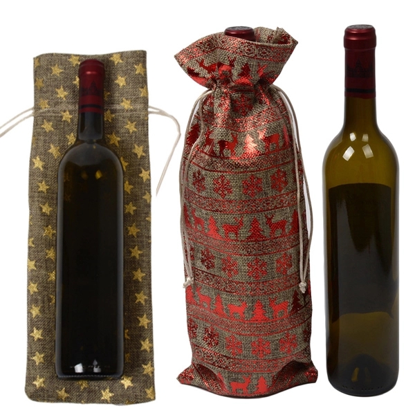 Christmas Drawstring Jute Wine Bag 6
