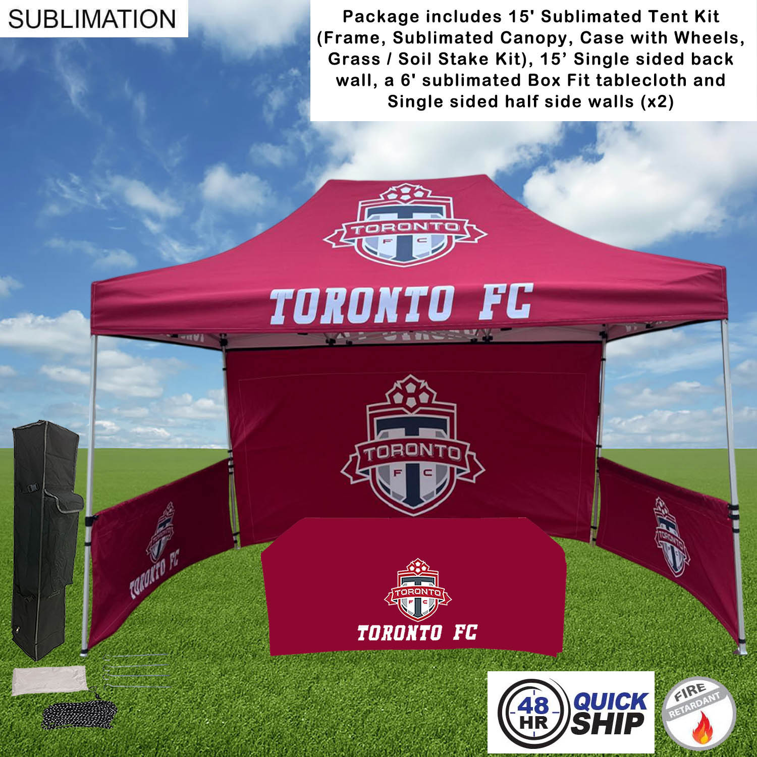 48Hr Quick Ship - Supreme Event Package, 10' Tent, 15' Backwall, 2 Half sidewalls, 6' Box Tablecloth 8
