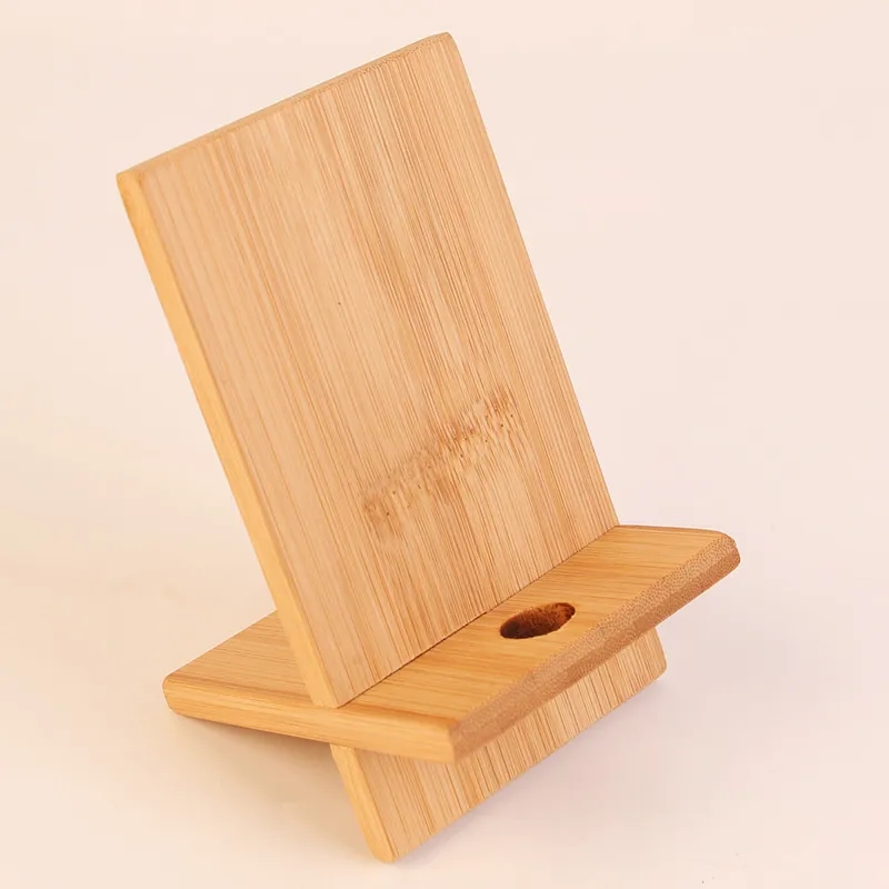 Double Slot Design 100% Natural Bamboo Phone Stand 5