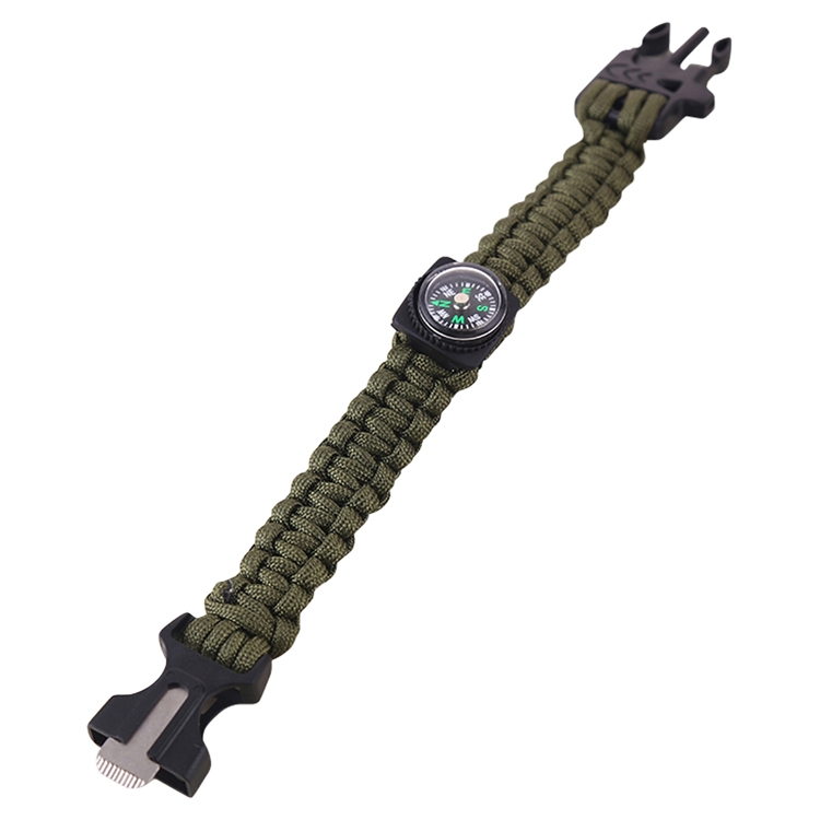 Green Survival Paracord Bracelet with Whistle & Flint Fire Starter 2
