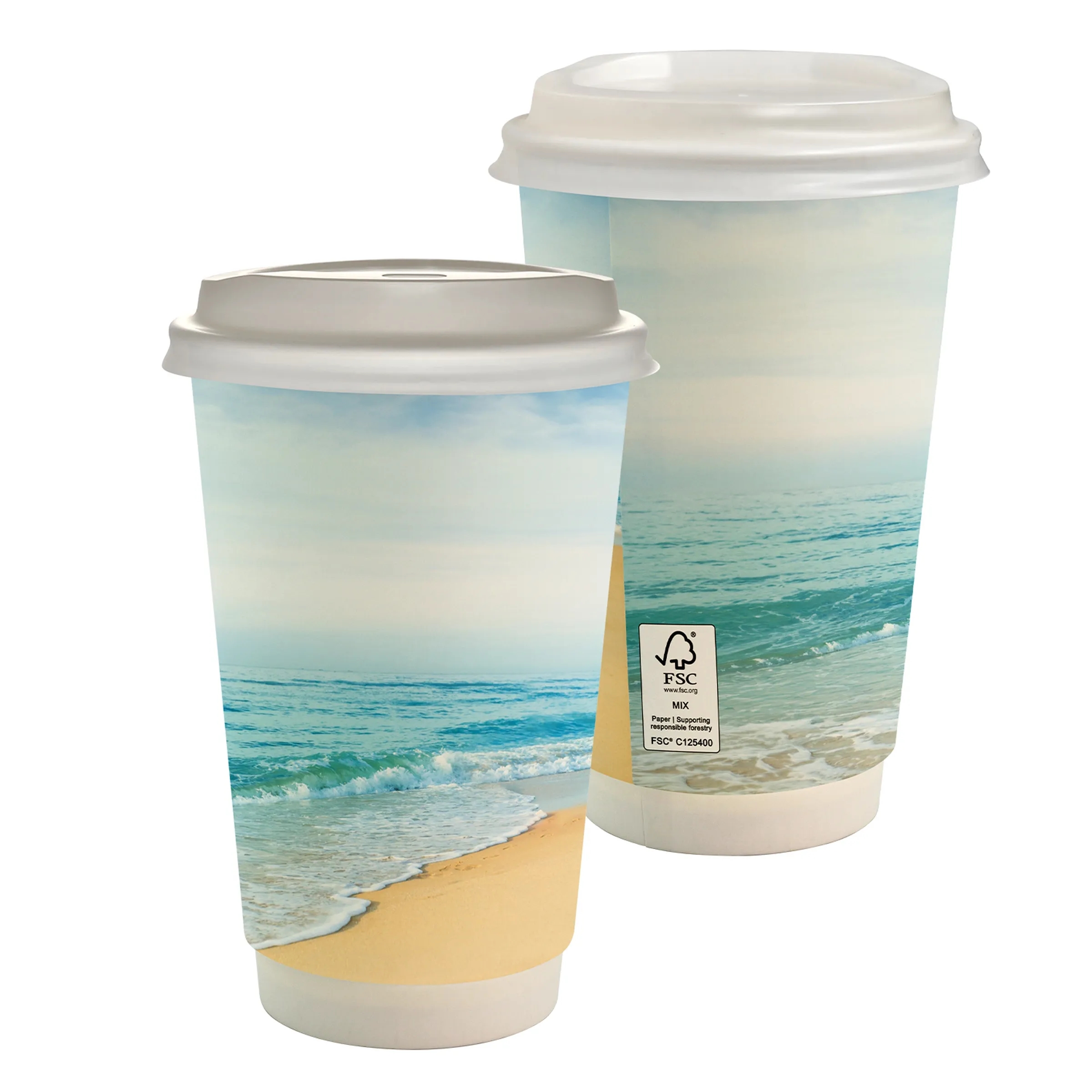 16 oz. Full Color Seaside Paper Cup With Lid 3
