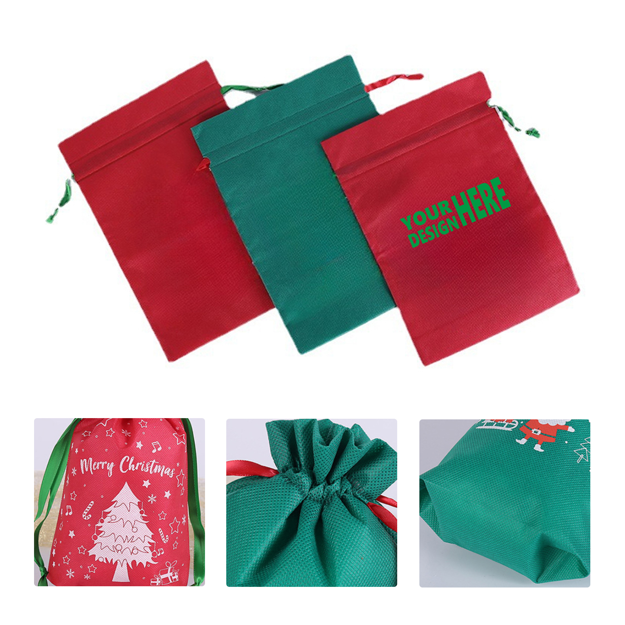 MOQ 50 Christmas Drawstring Gift Bags Canvas Pouch 1