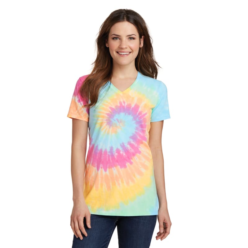 Port & Company Women's Tie-Dye V-Neck Tee. 56