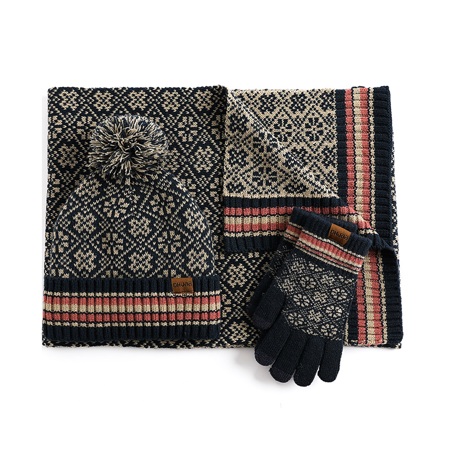 Womens Winter Beanie Hat Scarf Touchscreen Gloves Set 1