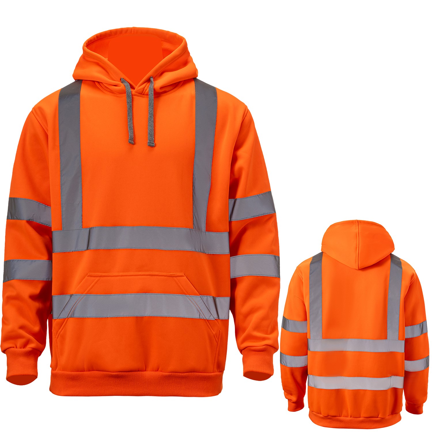 Class 3 Double Band 2" Reflective Tape Safety Hoodie with Kangaroo Pocket 3