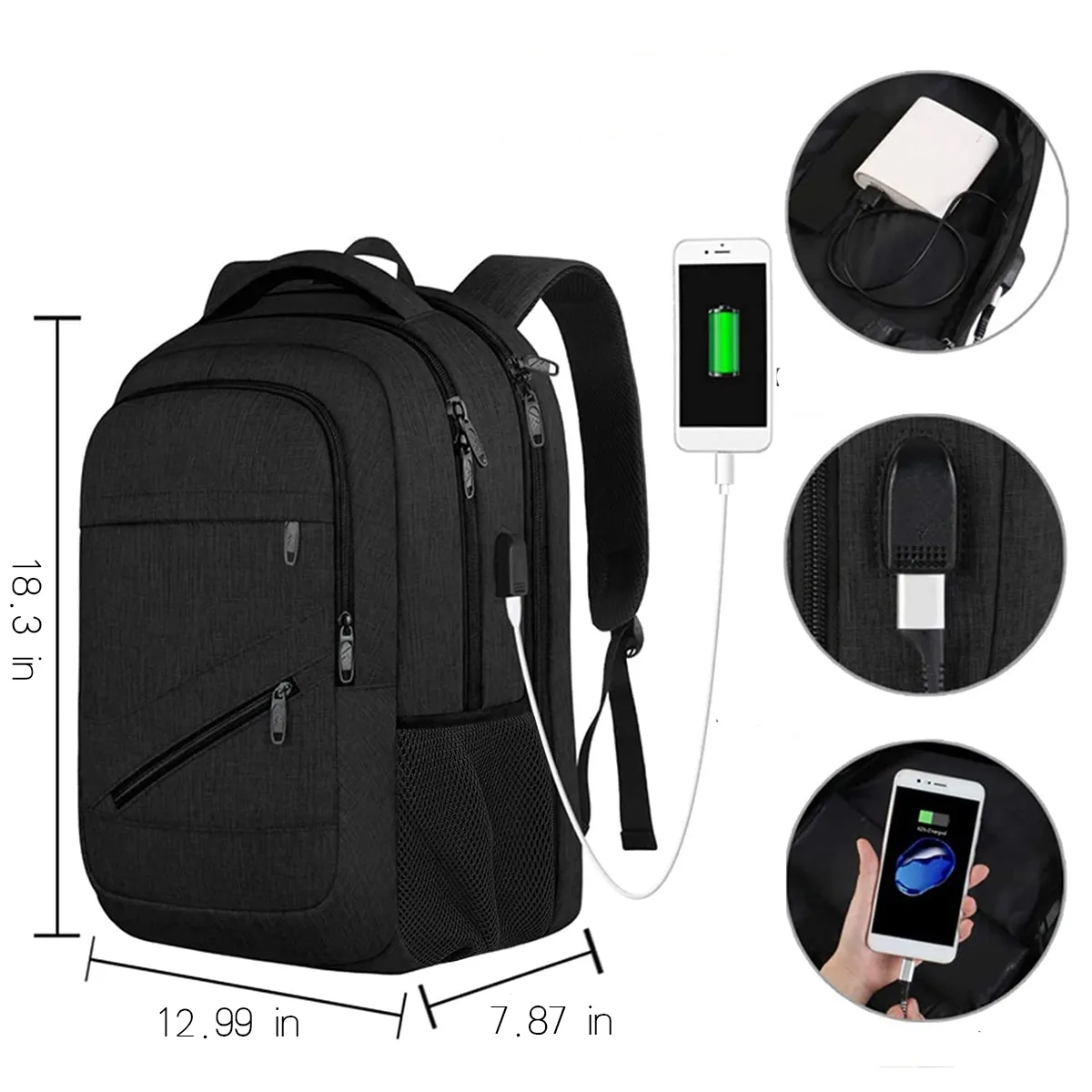 18 Inch Large Capicity Business Laptop Backpacks W/ USB Port 5