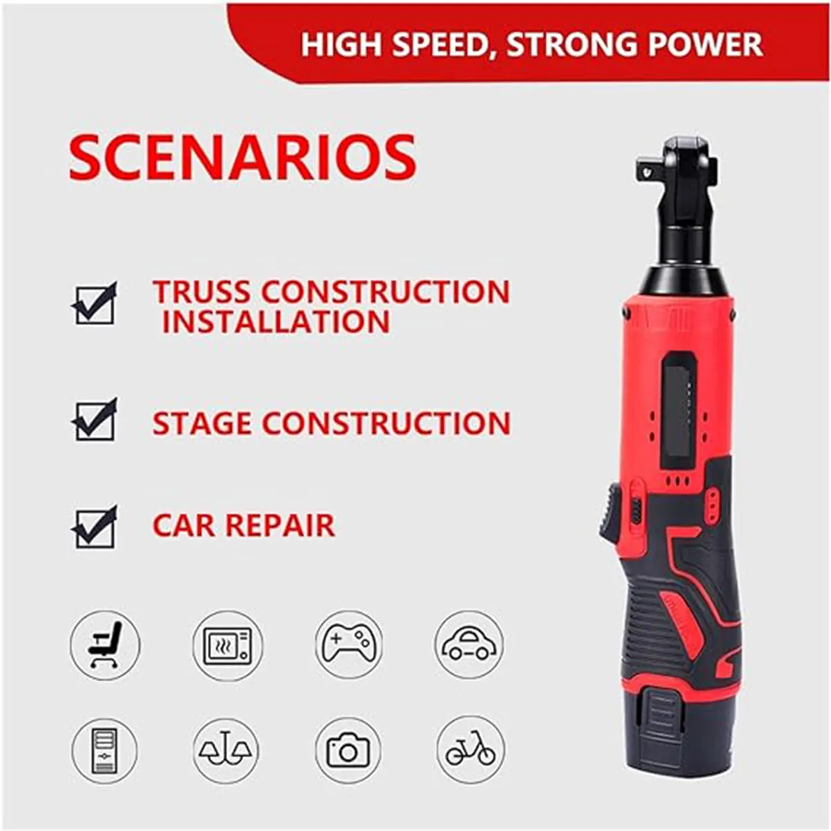 12V Lightweight Right Angle Cordless Electric Wrench 6