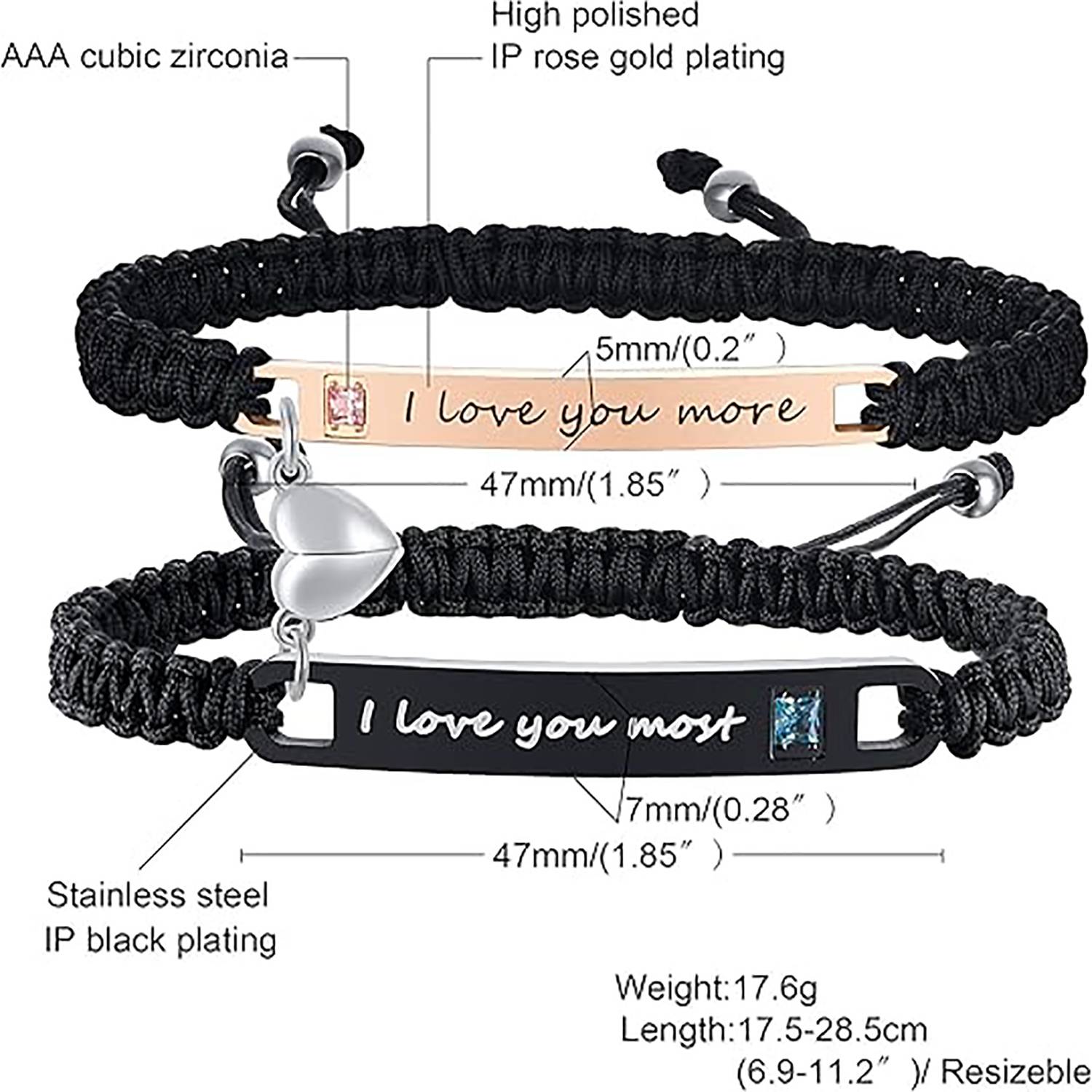 Custom Adjustable Stainless Steel Couple Bracelet 4