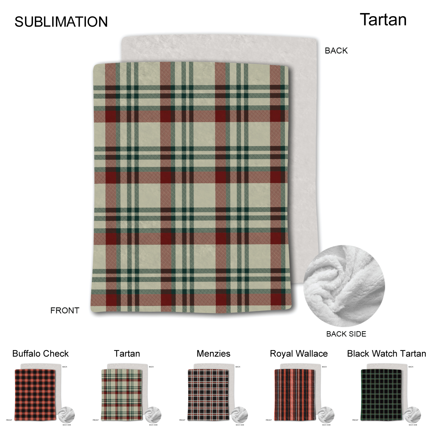 Stock Plaid Design Plush and Cozy Mink flannel Fleece blanket, 60"x80", Sublimated 6