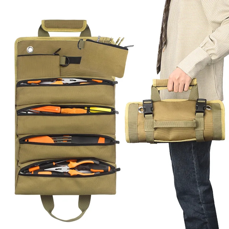 Roll Up Tool Bag Organizer with Removable Pouches 9
