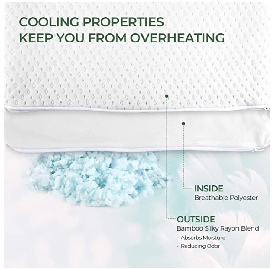 Shredded Memory Foam Pillow for Sleeping, Soft Adjustable Bed Pillows with Washable Bamboo Pillow Co 2