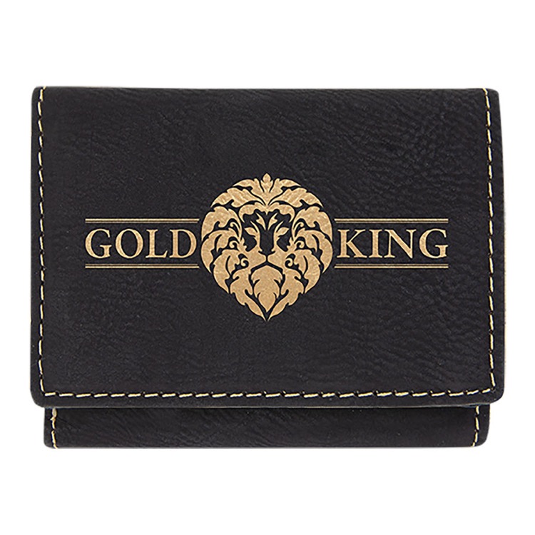 3" x 4" Black/Gold Leatherette Trifold Wallet 2