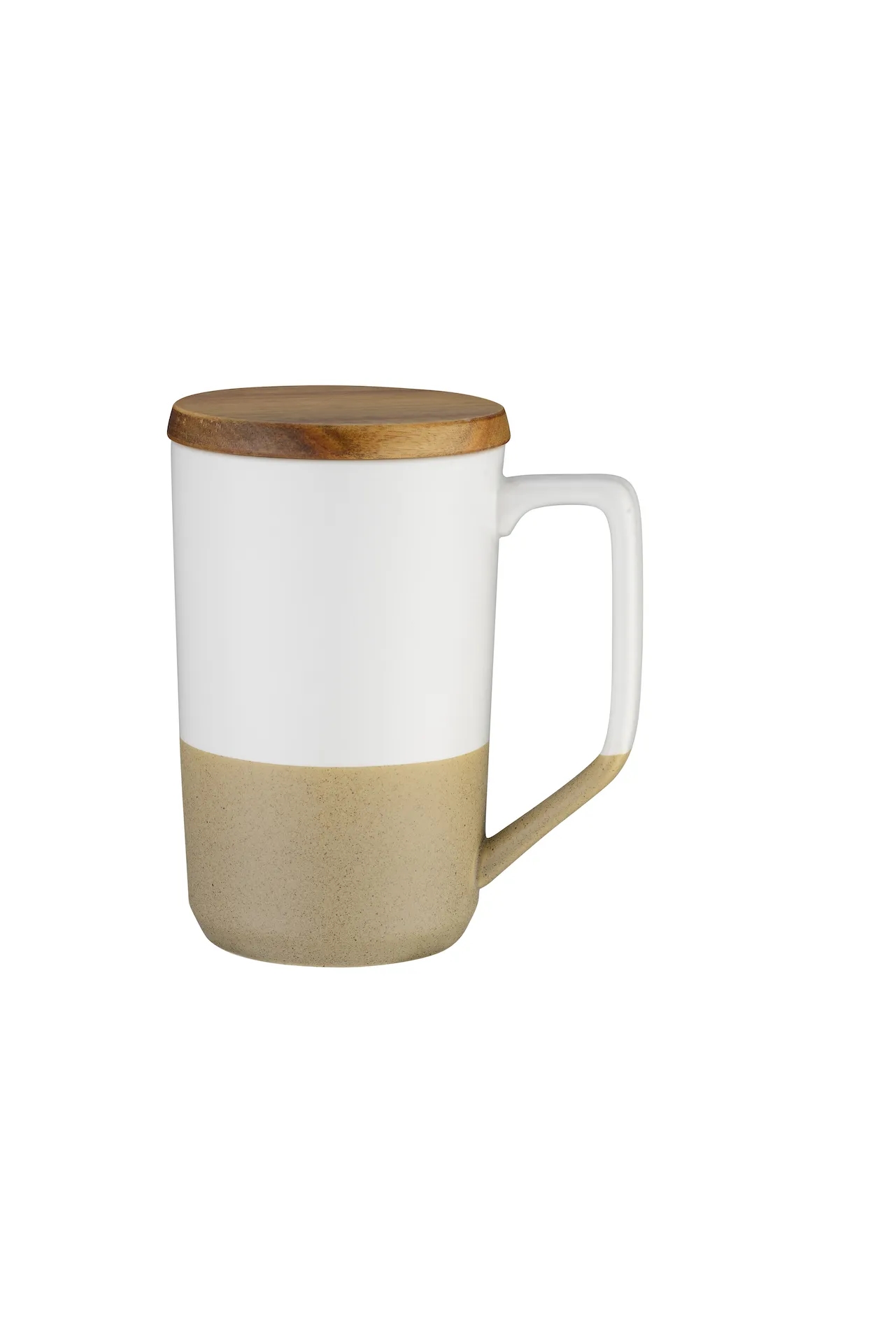 15oz Two-tone Tea or Coffee Ceramic Mug w/ Wood Lid