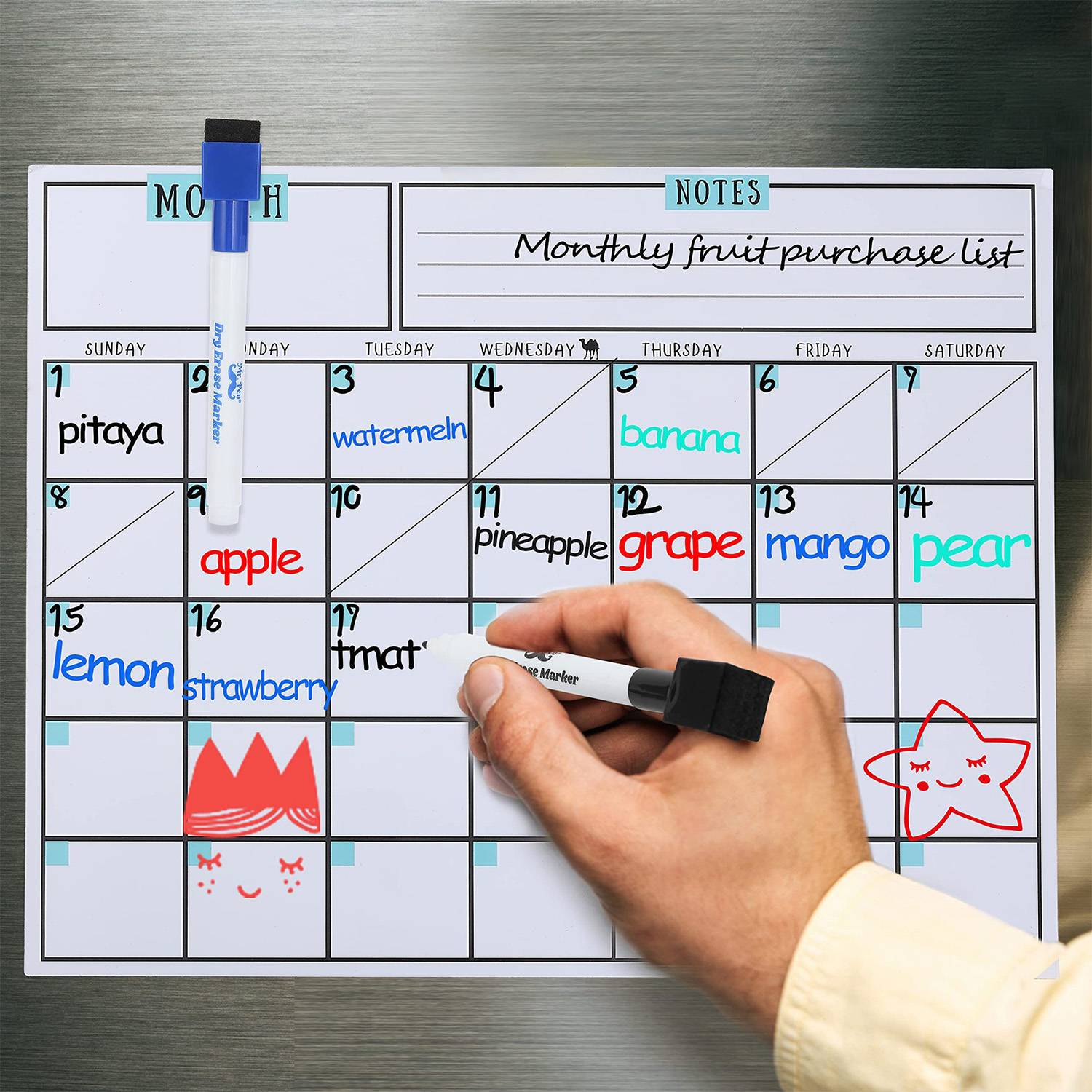 PVC Magnetic Reusable Fridge Whiteboard Calendar w/4 Markers 8