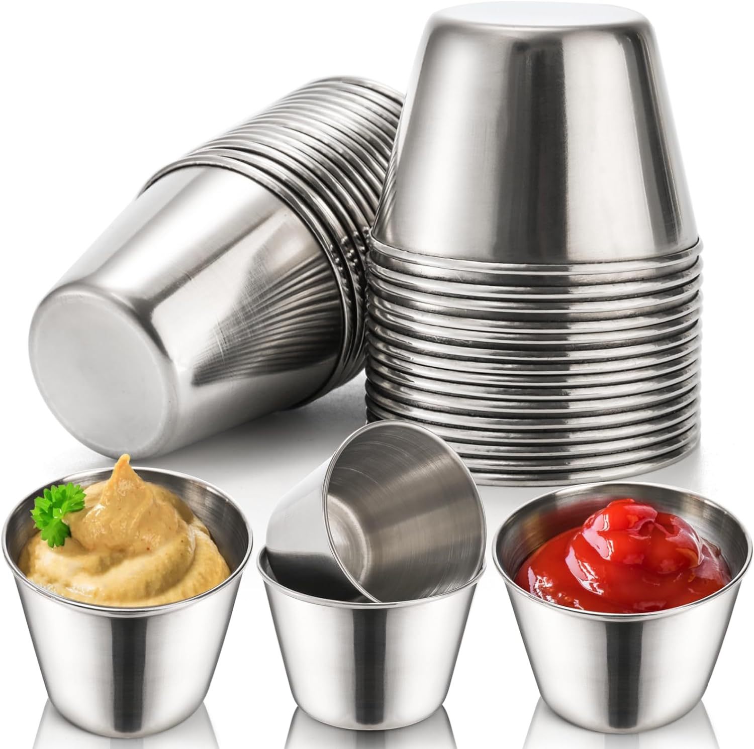 Stainless Steel Sauce Cup Dipping Saucer 1.5 Oz/2.5 Oz/3.5 oz 2