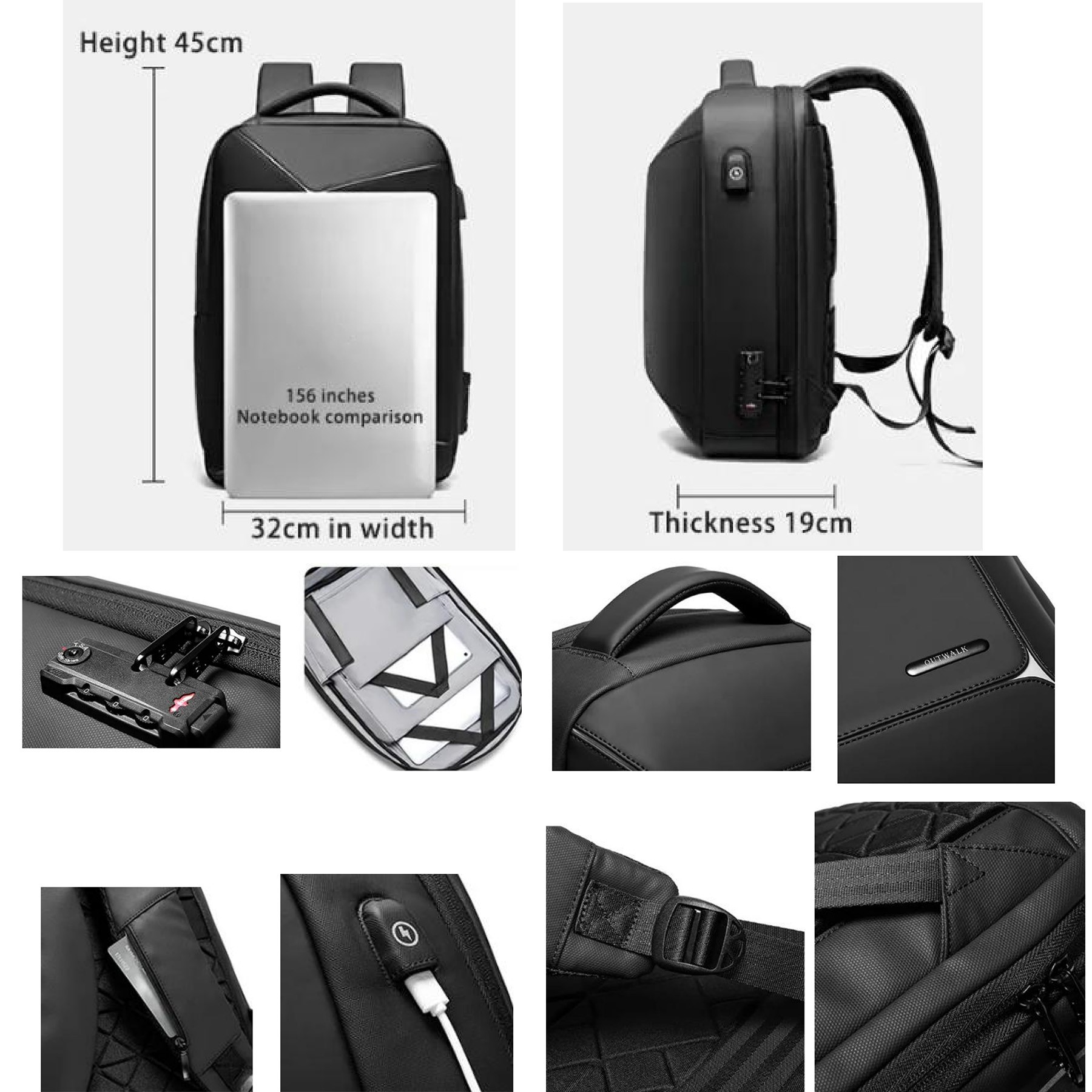 Business Travel Suitcase Laptop Backpack With Usb 2