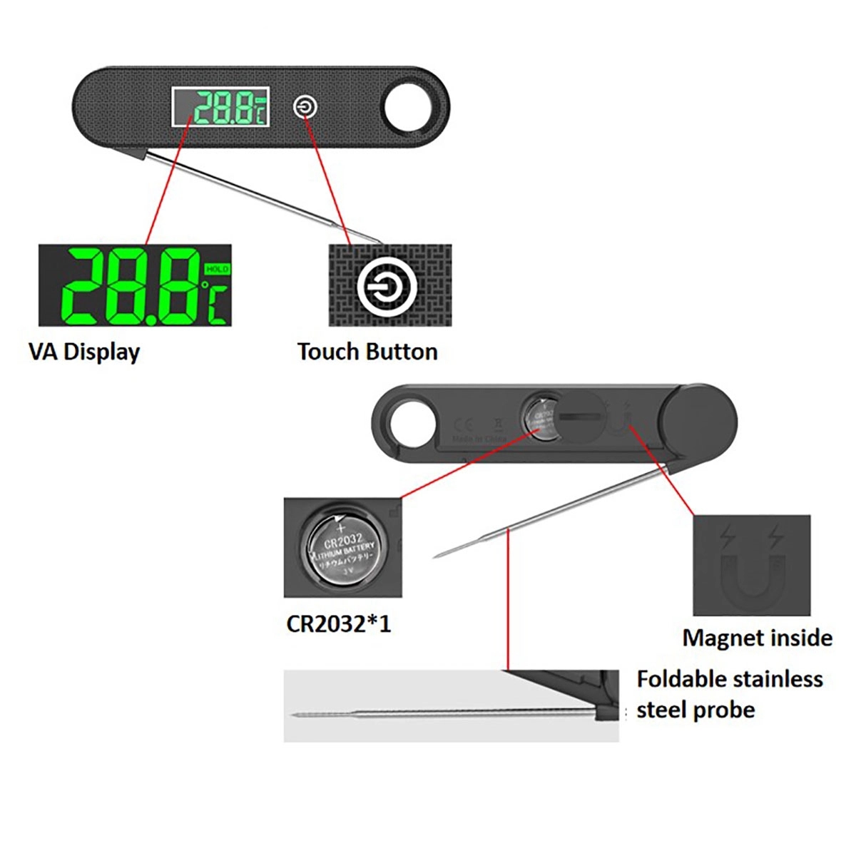 Digital Meat Thermometer Instant Red 1