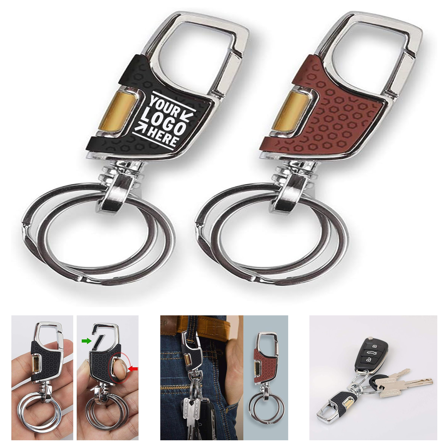 Heavy Duty 2 Metal Carabiner Car Key Rings Chain 2