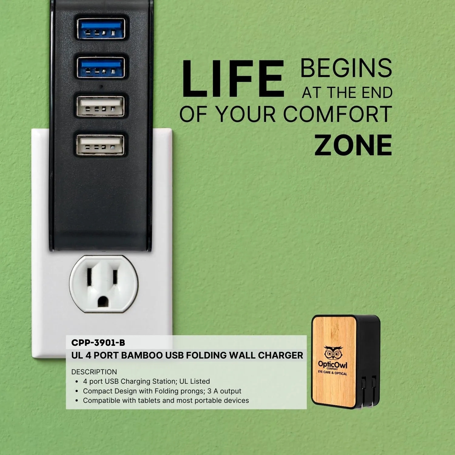 UL 4 PORT BAMBOO USB FOLDING WALL CHARGER 7