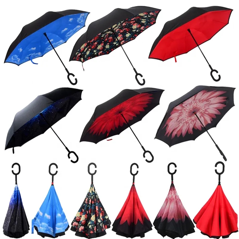 46in Hands Free Reverse Umbrella with C Handle 1