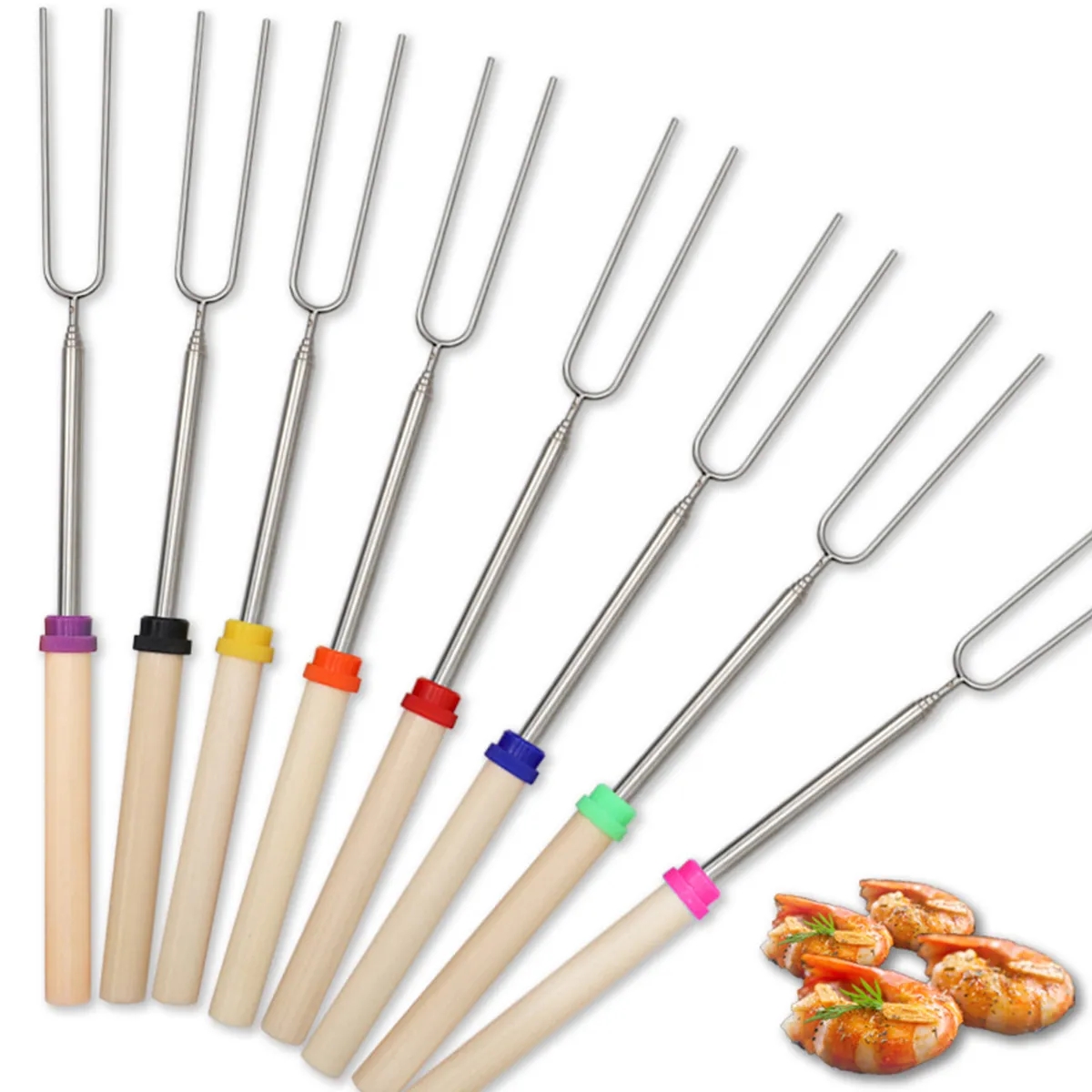Roasting Sticks Wooden Handle Set Of 8 3