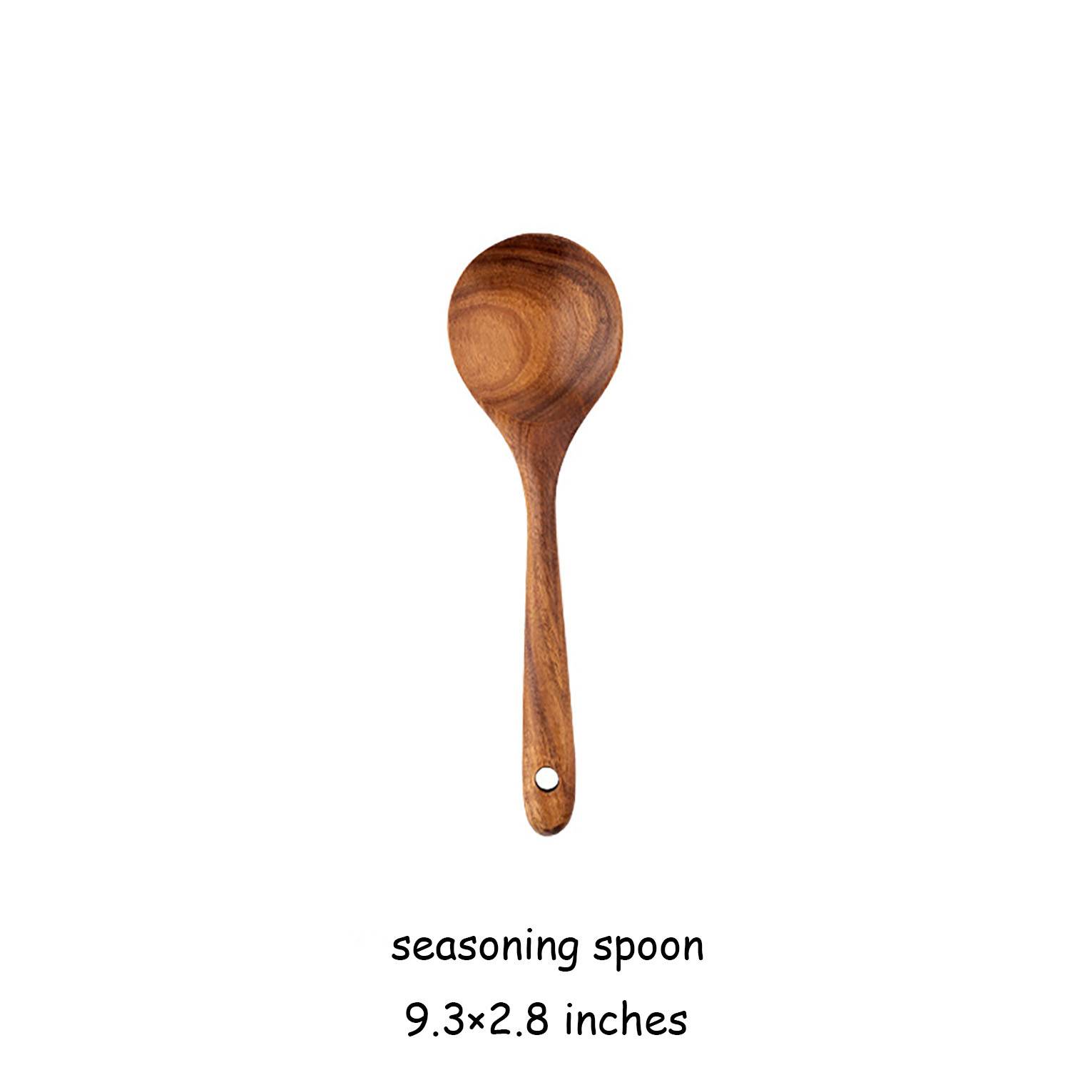 9 Piece Natural Teak Wooden Kitchen Utensil Set with Holder 5