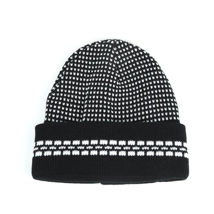 Adult Winter Beanie Hats - Black & White Cuff Acrylic 2
