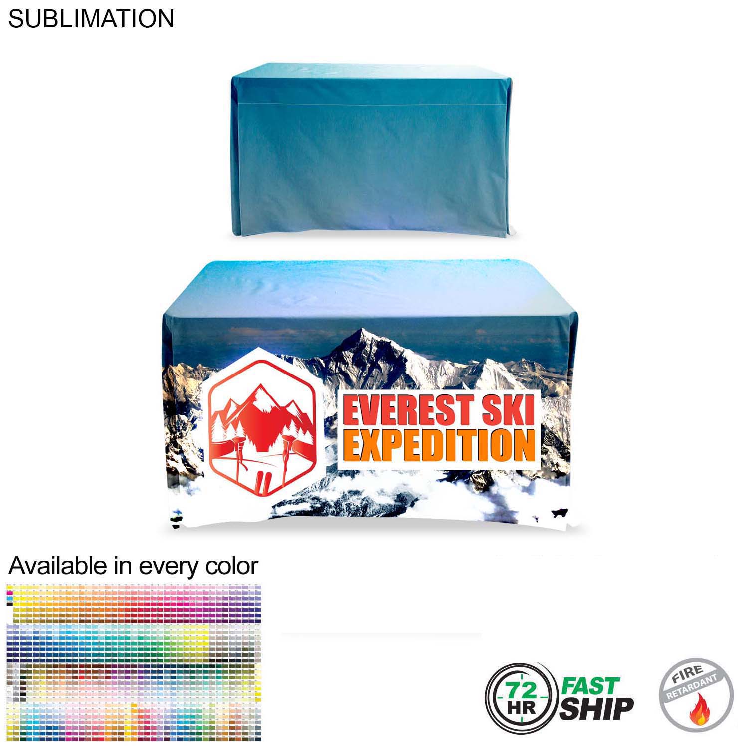 72 Hr Fast Ship - Sublimated Table Cloth for 4' table, Drape style, 4 sided, Closed Back 2