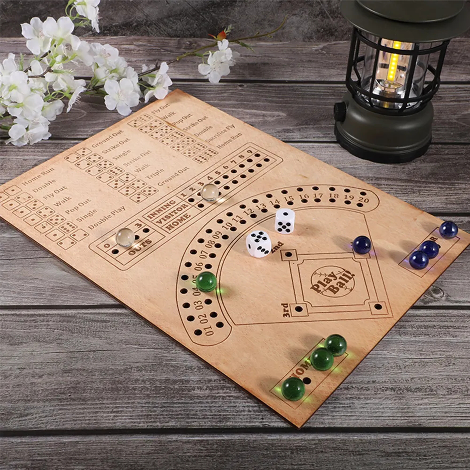 Fun Double Battle Wood Craft Baseball Dice Board Game 5