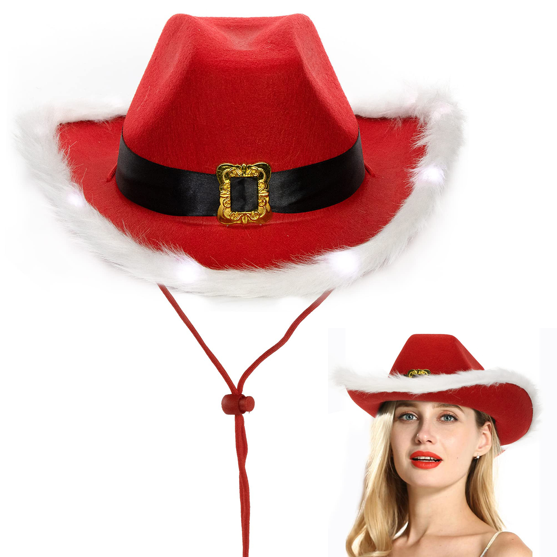 Christmas Western Feather Cap with LED Flashing