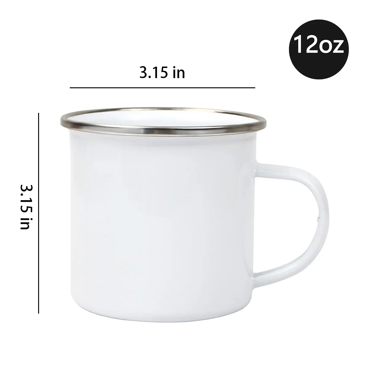 12Oz. Camping Enamel Mug with Silver Rim & Handle 3