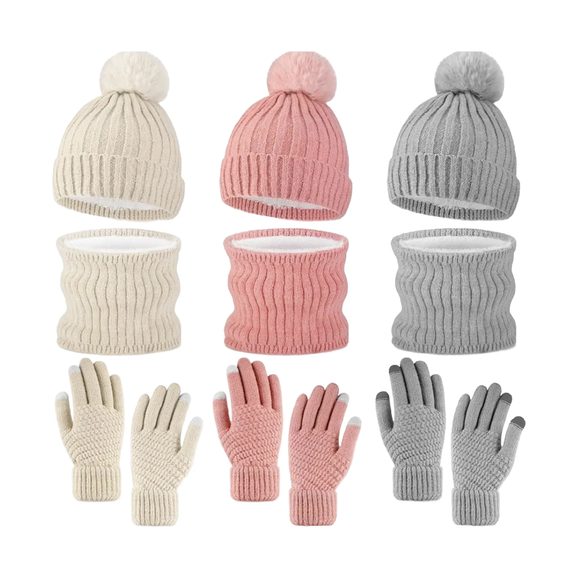 Three Piece Set Of Warm Gloves Hat And Scarf 4