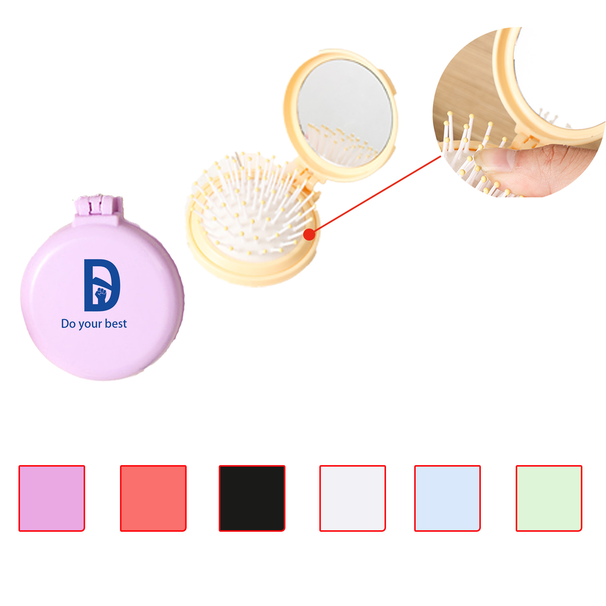 MOQ 50 Round Travel Pocket Comb with Mirror 2