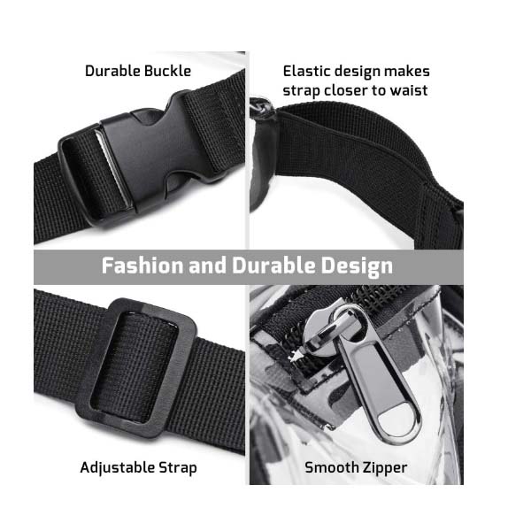 Clear Fanny Pack w/ Two Zipper Pockets Transparent PVC Bag 2