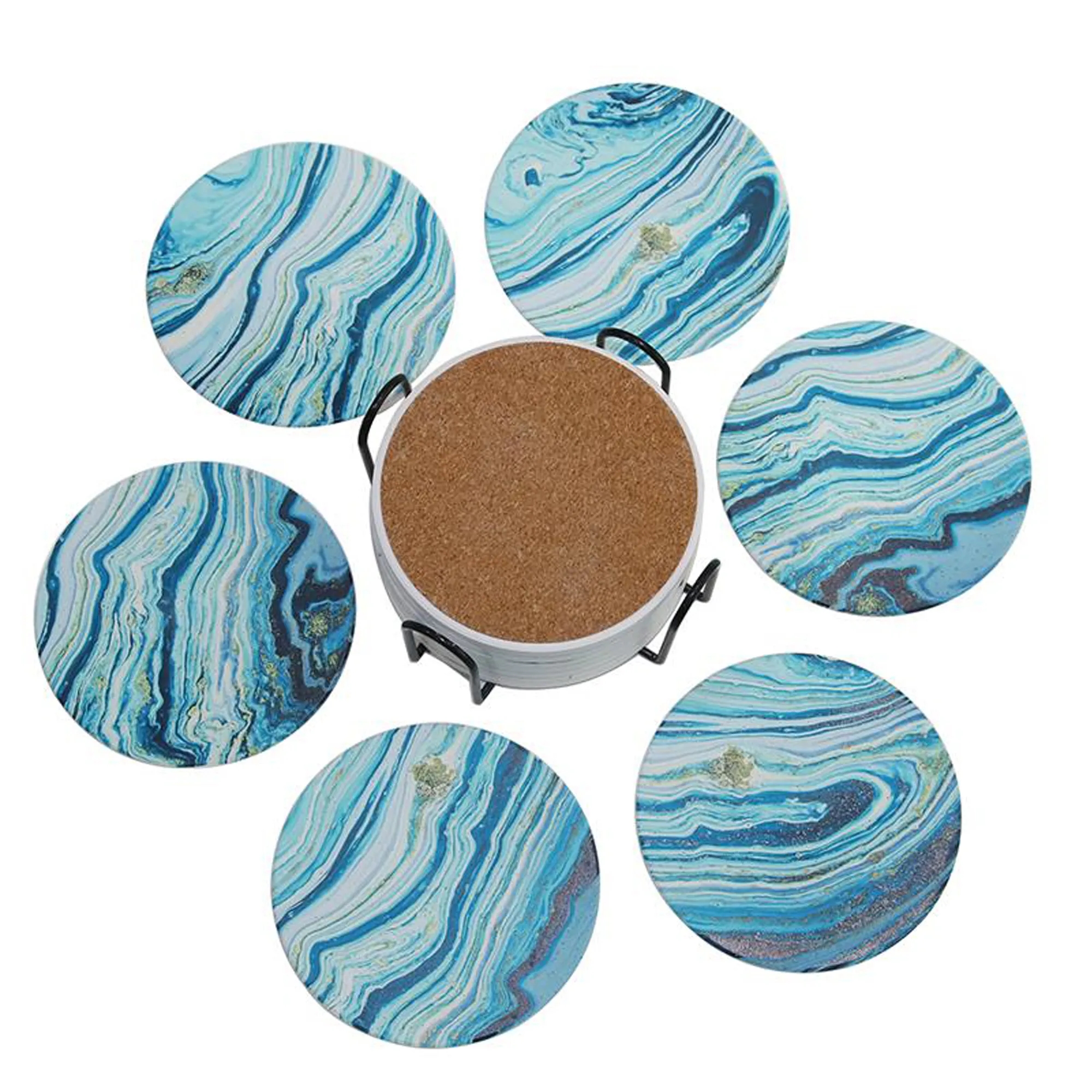6 Pcs Ceramic Coaster Set with Holder 14